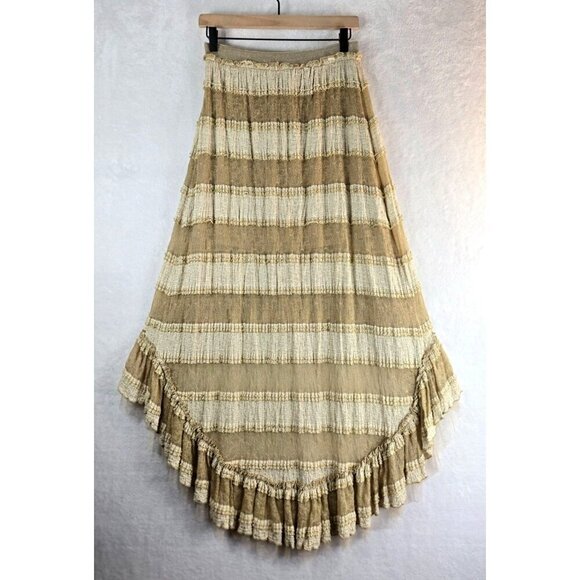 A'Reve Boho Skirt Hi-Lo M Cream Gold Tired Lace Tulle Festival Party Whimsygoth - Picture 2 of 13